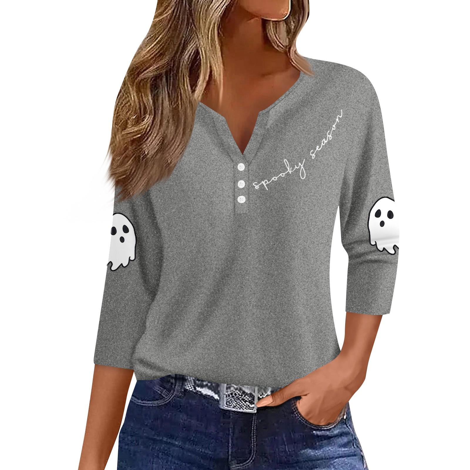 

Жен. Футболка Футболка С принтом Пуговицы Рукав 3/4Ежедневно Выходные Мода Классический Топ с v-образным вырезом Обычный M