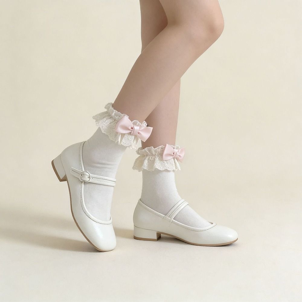White Women Socks Lolita Bowknot Socks Japanese Short Crew Socks Spring Summer