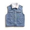Winter Fleece Denim Vest Men Youthful Vitality Turn Down Collar Solid Color Casual Waistcoat Mens Cotton Warm Sleeveless Jackets