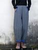 Johnature Women Warm Winter Straight Pants Cotton Linen Vintage Elastic Waist Trouser Solid Color Patchwork Pockets Pants