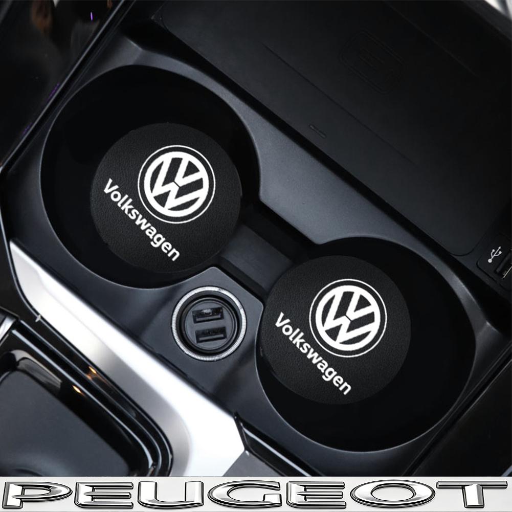2pcs Car Cup Holder Insert Pad Emblem Coaster Anti-Slip Mat For VW Golf Tiguan T-Roc Polo Passat ID.4 T-Cross ID.3 Taigo ID.7 zj6