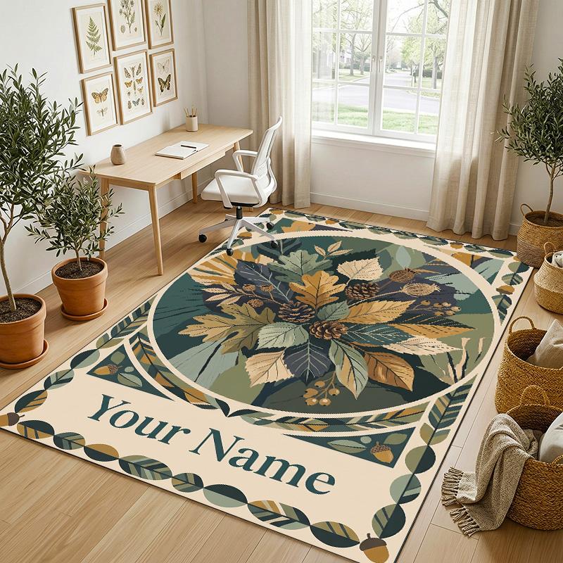 Autumnal Leaves Theme Soft Crystal Velvet Rug Custom Name & Text Print Non Slip Floor Rug for Bedroom Living Room