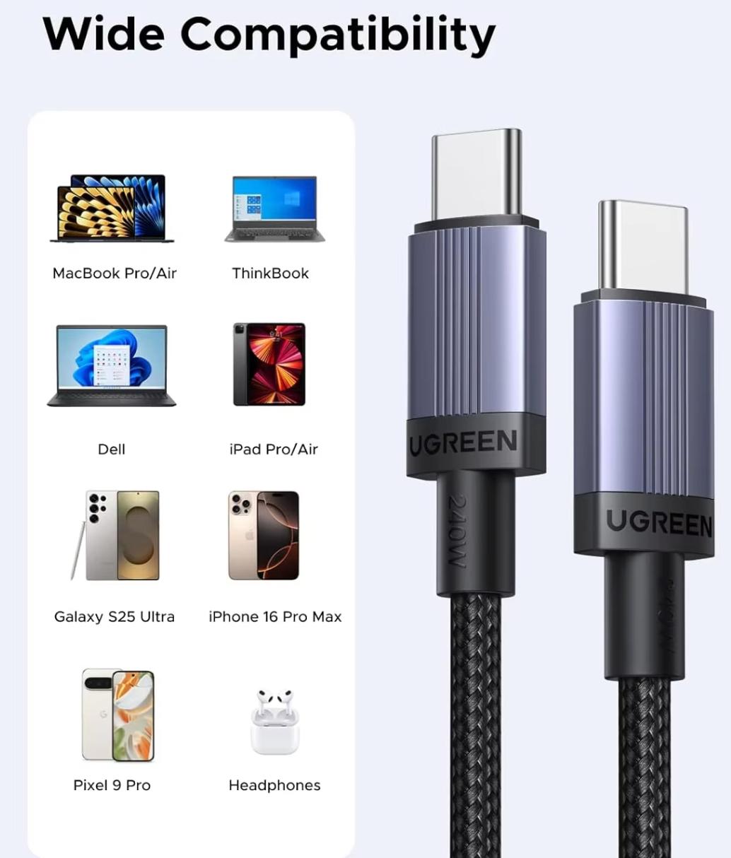 UGREEN 240W USB C to USB C Cable, Fast Charging USB C Cable  Steam Deck, 6.6FT 1 meter