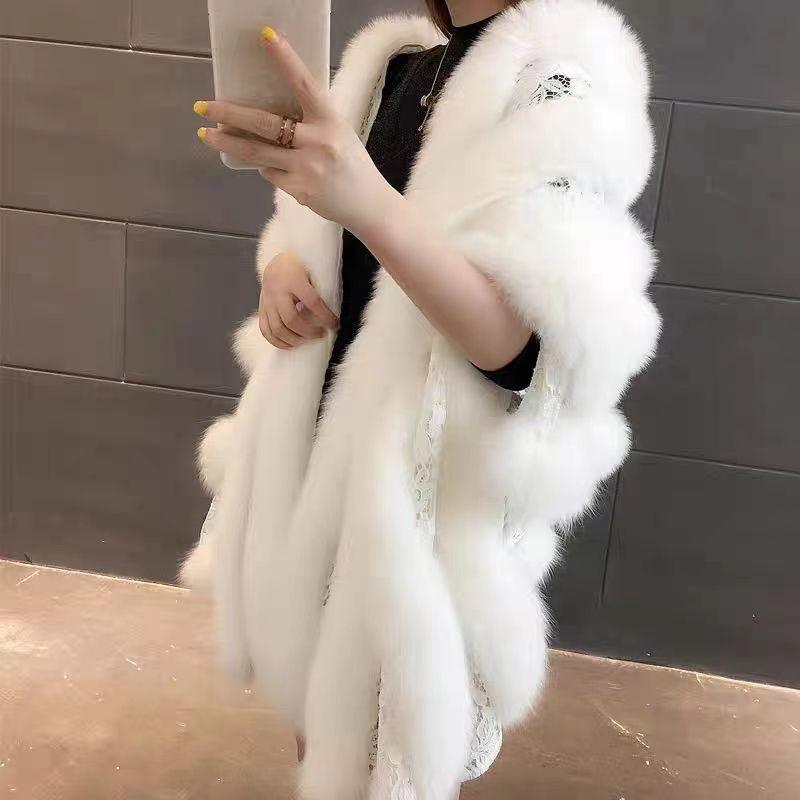 Fashion and Environmentally Friendly Fox Fur Women's Autumn and Winter New Large Shawl Cape Medium and Long Light Luxury Fashion Outer Coat