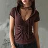Women S Slim Fit V Neck Short Sleeve Hooded T Shirt