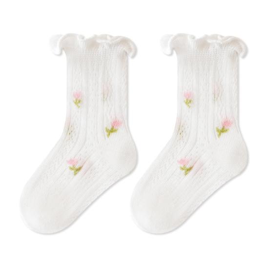 1 Pair Baby Cotton Mesh Ruffle Socks Thin Summer Crew Socks for Newborns Girls Breathable Seamless Soft Kids Socks for Infant & Toddler