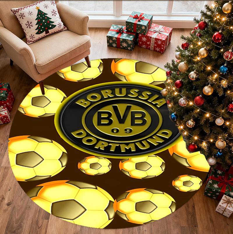 Borussia Dortmund Pattern Round Rug, Indoor/Outdoor Mat, for Picnic, Gameroom, Bedroom, Office, Living Room, Home Decor Carpet, Birthday Gift
