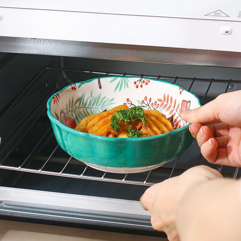 Direct Supply Underglaze Cartoon Ceramic Bowl Dessert Fruit Salad Bowl Microwave Oven Baked Rice Bowl Pet Bowl Household