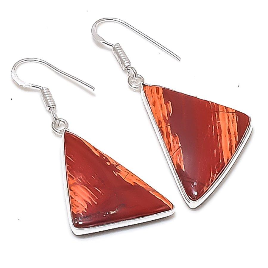 Натуральный Красный Змеиный Кожи Камень Серебро 925 Пробы Ювелирное Изделие Серьга 1.77  AEE-10924