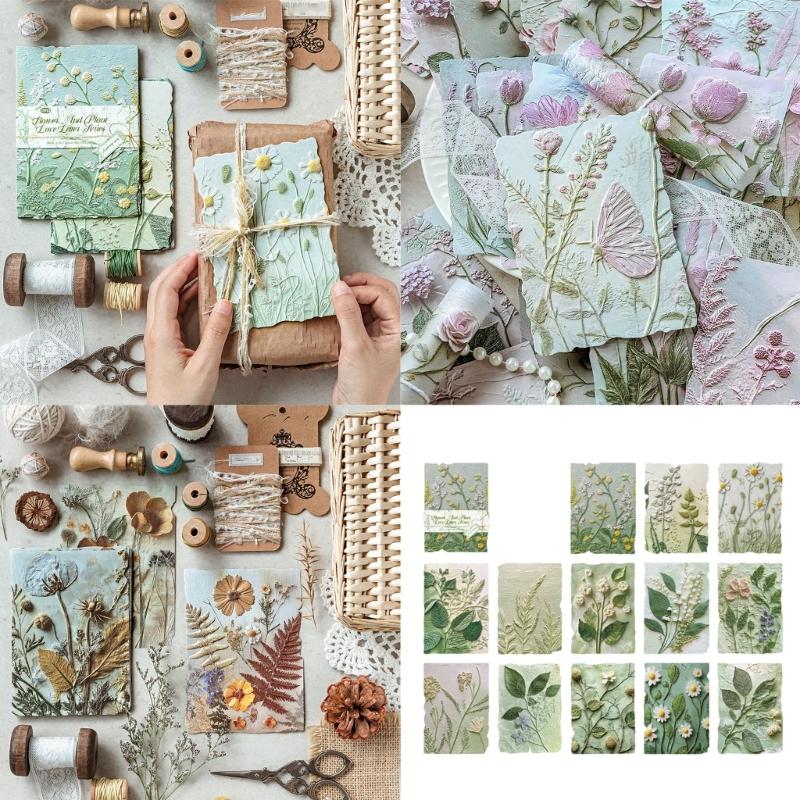 23Sheets Retro Scrapbooking Paper Embossed Flower Leaf Paper for Scrapbooking Photo Album Journal Notebook