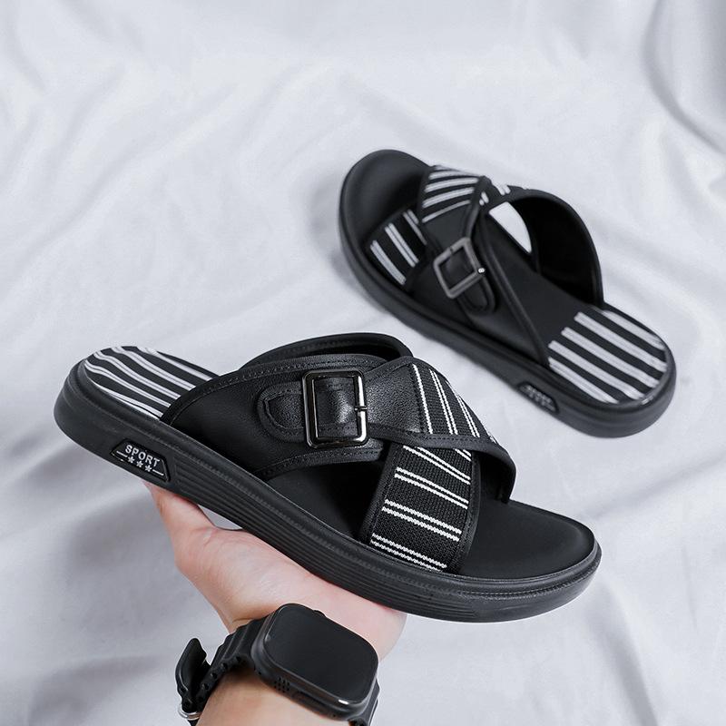 

Тапочки мужская верхняя одежда персонализированная мода одно слово drag мужские нескользящие повседневные домашние сандалии летние пляжные кожаные drag мужские 607-R 38 чёрный