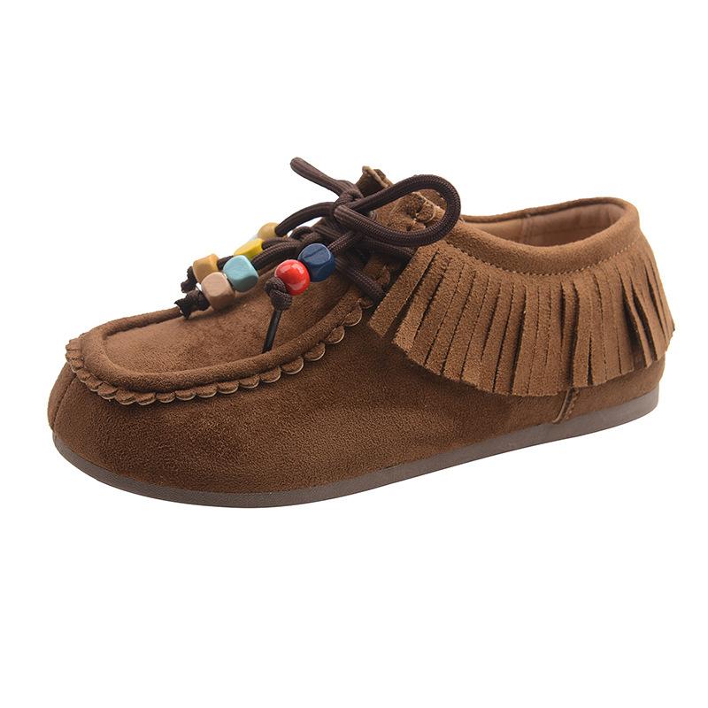 Retro tassel beaded women's new versatile comfortable lazy one-pedal casual kangaroo shoes