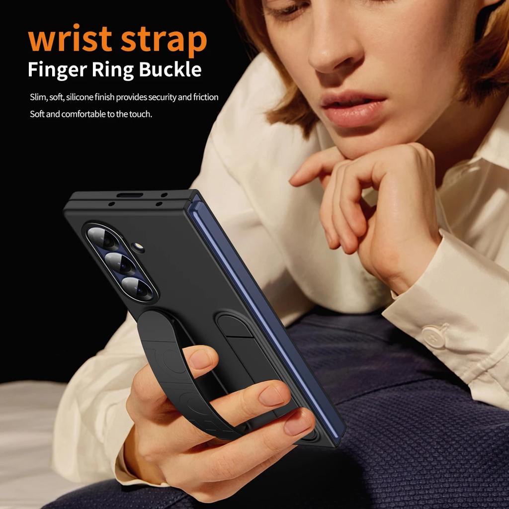 Fashion Wristband Bracket Stand Case for Samsung Galaxy Z Fold 7 6 5 4 3 ZFold Wrist Hand Strap Solid Color Shockproof Cover