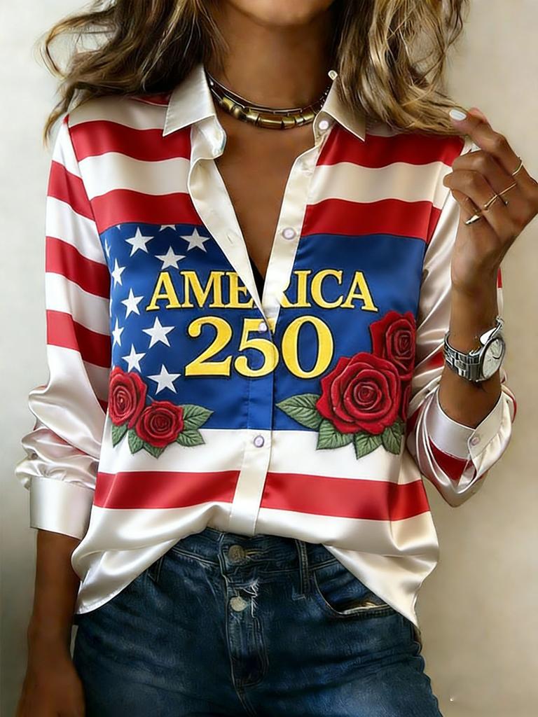 Camicia rétro a righe contrastanti in raso a maniche lunghe, camicia da pendolare temperamentale americana rétro, larga e sottile