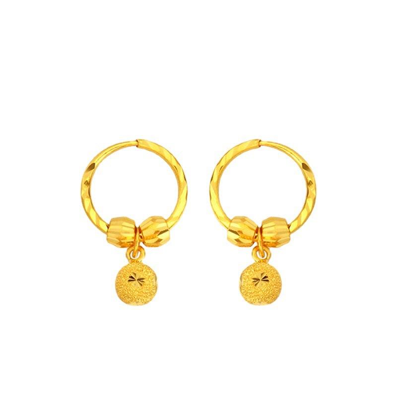 Pure 18 K Gold Color Shiny Simple Transport Beads Earring Jewelry for Women Bride Never Fade Jewelry Birthday Wedding Gifts