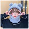 Cute Bear Ears Beanies Women Winter Head Hood Scarf Hat Cap Thicken Cozy Warm Bonnet Female Lamb Balaclava Riding Bobble Hat