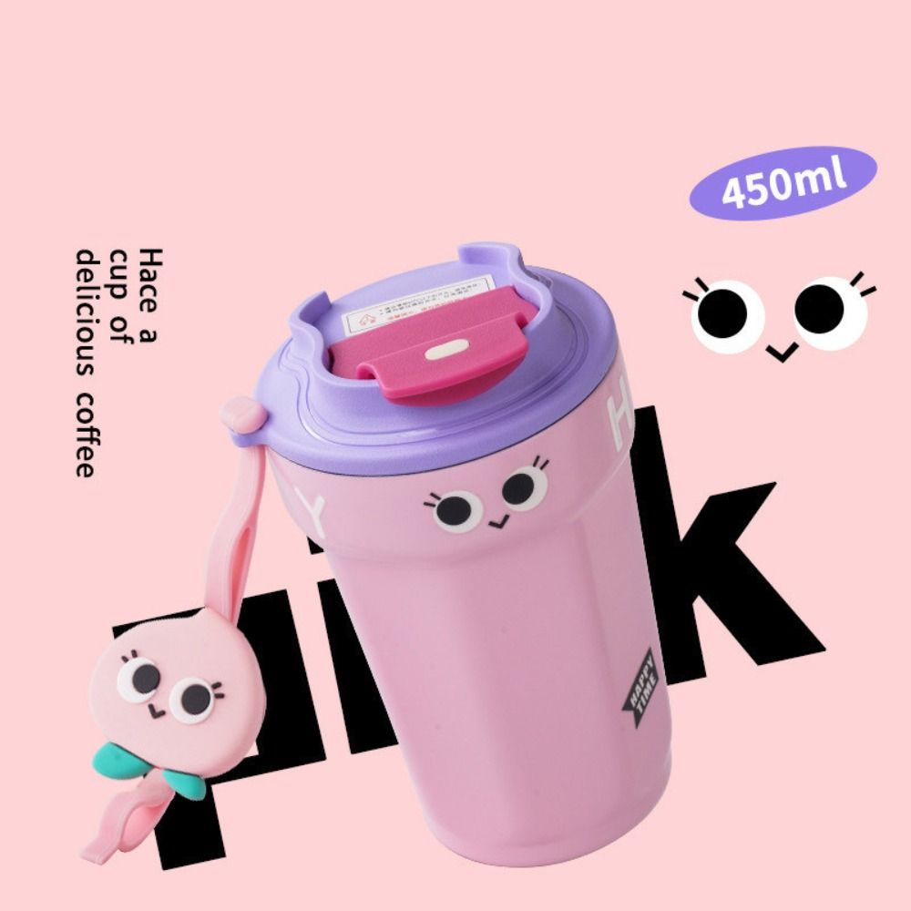 

450ml Large Capacity Coffee Cup Plastic Girls Juice Milk Bottle Portable Breakfast Cup Home Office розовый