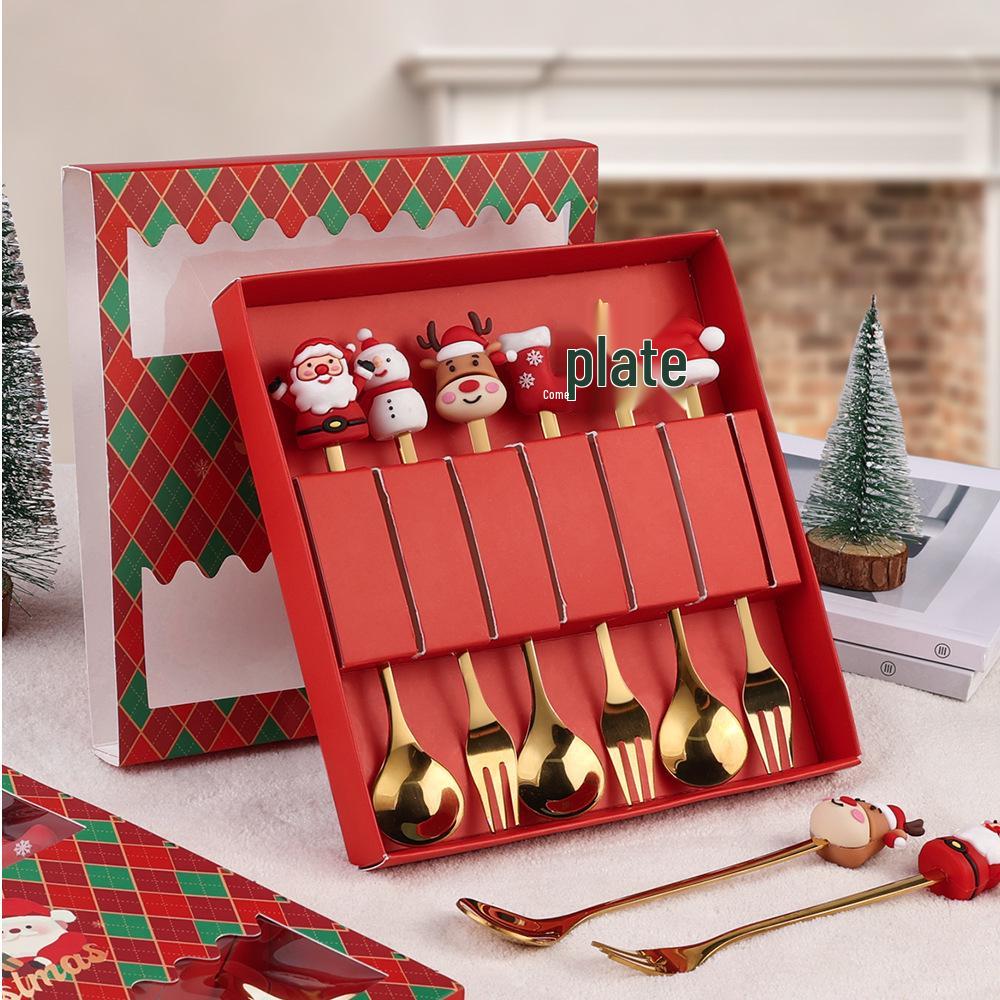 Christmas Cartoon Snowman Spoon & Fork Set - Cute Dessert Cutlery Gift