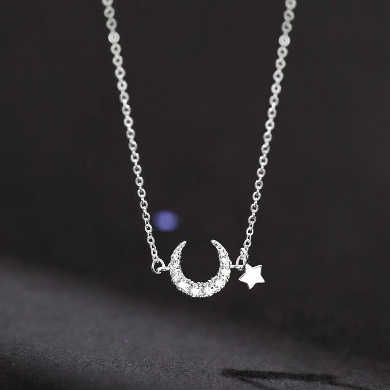 Y2K Shiny Star Necklace for Women Girls Silver Color Crystal Pendant Clavicle Chain Necklace Set Fashion New Trendy Party