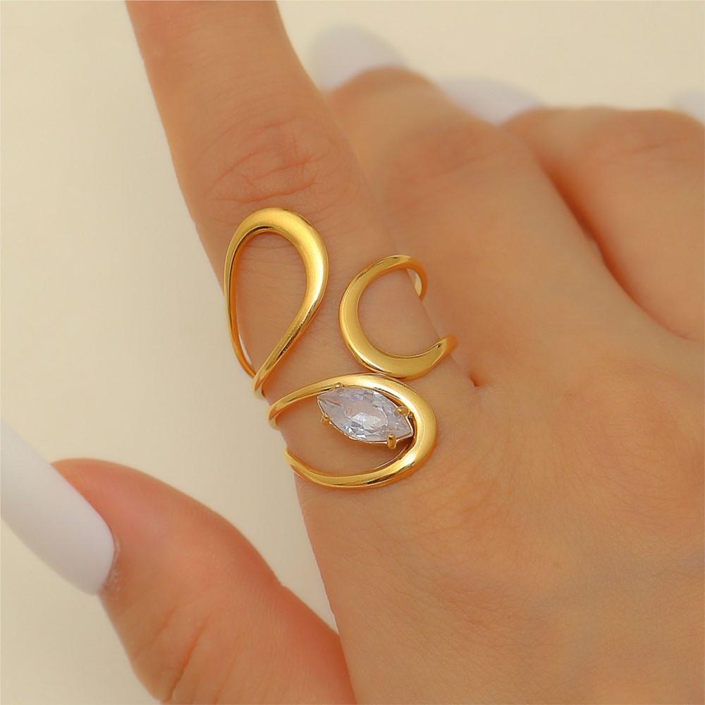 316L Stainless Steel Zircon Inlay Irregular Ring Premium sense niche for Women Retro Metal Open Rings Party Jewelry Gifts
