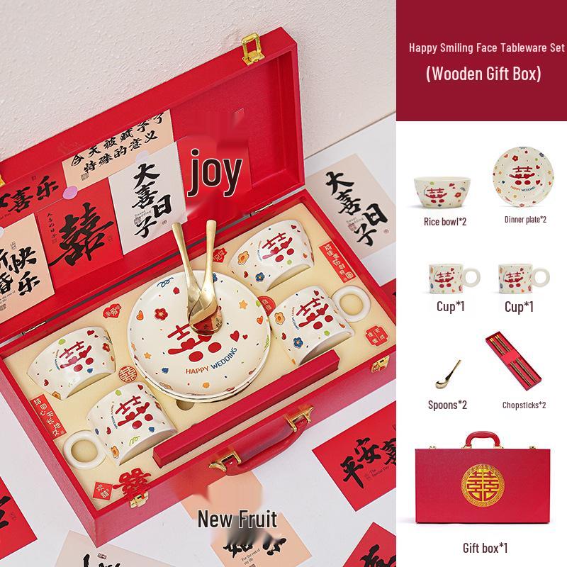 Double Happiness Bowl & Plate Set: Perfect Newlywed or Engagement Gift