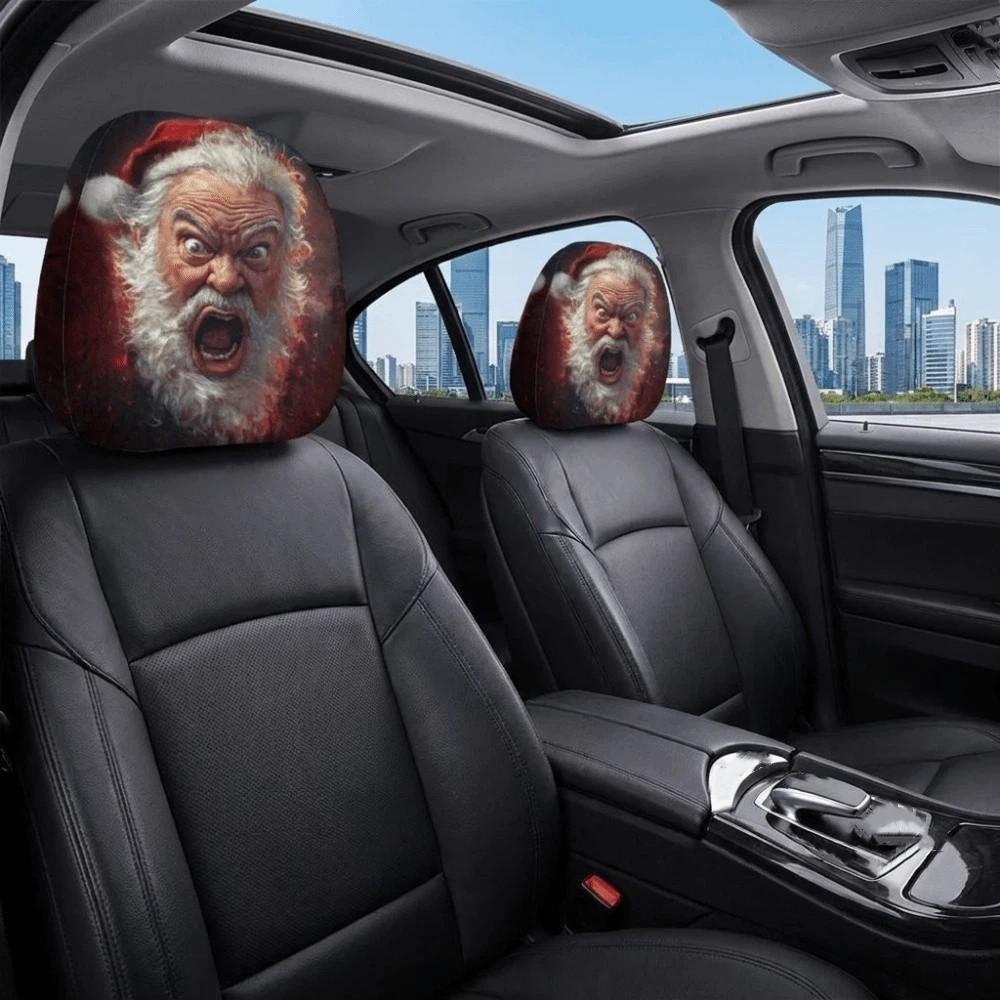 2PCS Cartoon Santa Claus Car Headrest Cover Elastic Headrest Cover Christmas Decoration