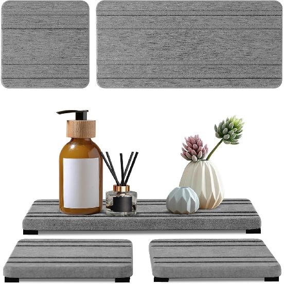 3PCS Water Absorbing Stone Tray, DryingNeat Diatomite Stone Sink Tray, Tant Dry Sink Coasters, Kitchen Sponge Hand Soap Holder, Countertop Fast