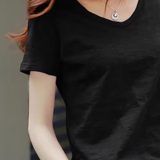 Dámské tričko s výstřihem do V, krátkým rukávem, volného střihu, jednobarevné, měkké