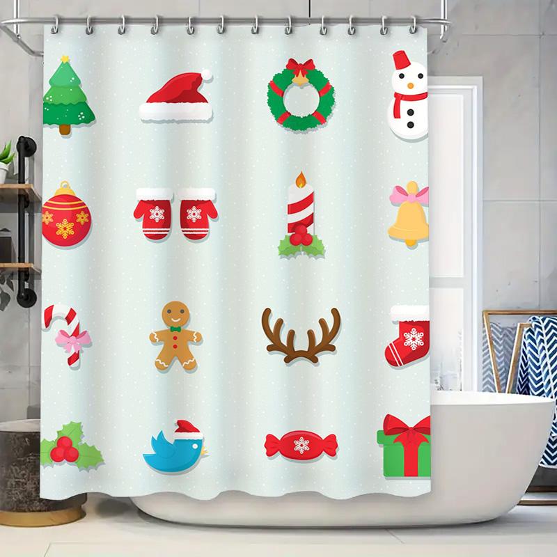 Tu Christmas Shower Curtain Festive Holiday Decor Bathroom Set Waterproof Farmhouse Style Modern Pattern Home Decoration Backdro