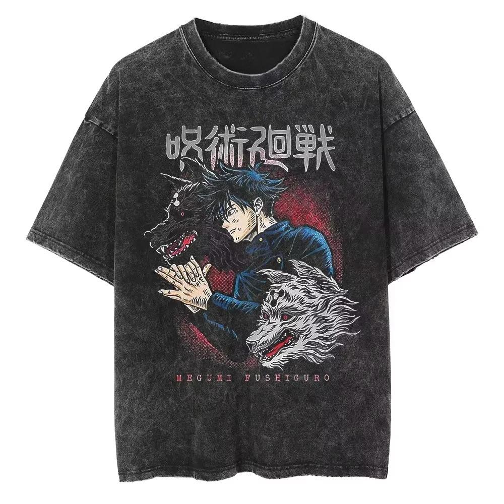 Jujutsu Kaisen Ryomen Sukuna Graphic Print Vintage Washed Oversized Anime Streetwear T-Shirt