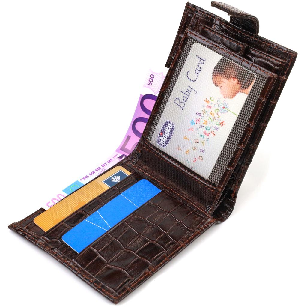 Funktionell horisontell plånbok för män gjord av äkta läder med krokodilprägling CANPELLINI 21885 Brun