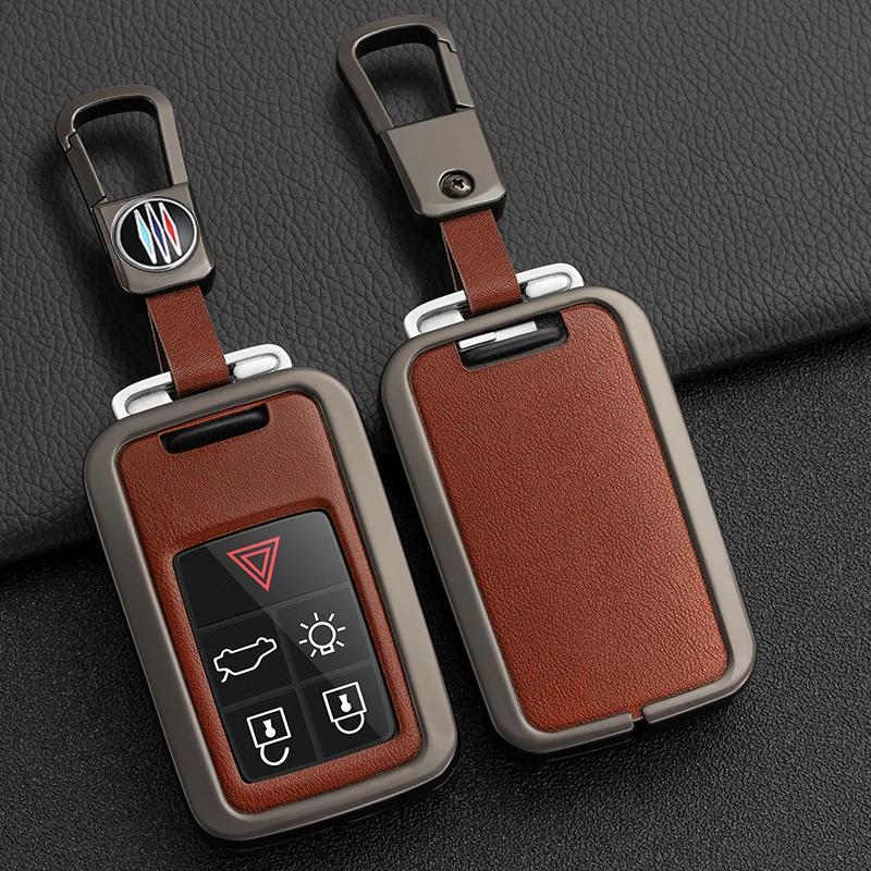 Car Key Case Cover For Volvo XC60 V60 S60 XC70 V40 Leather Keychain Holder Fob Protector Keyring Protective Accessories Shell