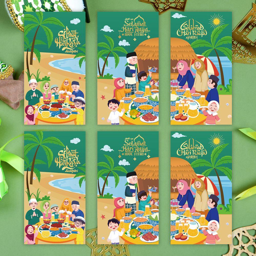6Pcs 2026 Paper Eid Mubarak Cash Envelopes Thickened Colorful Money Cards Eid Al-fitr Supplies for Family Gathering