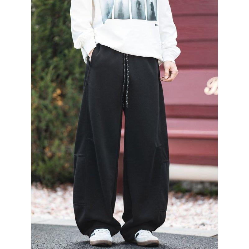 Wassup Drapey Casual Pants for Men, Hong Kong Style Trendy Patchwork Solid Color Versatile Youth Scimitar Sports Sweatpants