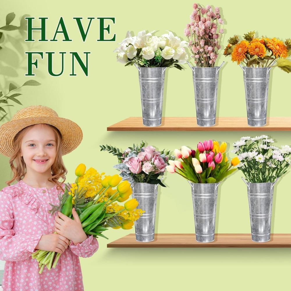 8 buc Vaze Găleți Metalice Galvanizate, 9 Inch Găleți de Flori Fermă Franceză Ghivece cu Mânere