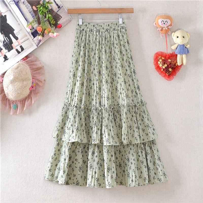 

Mid-Length Versatile A- Line Floral Skirt Mid Length Long Length Easiest for Match A- line Floral Skirt Light Green One size