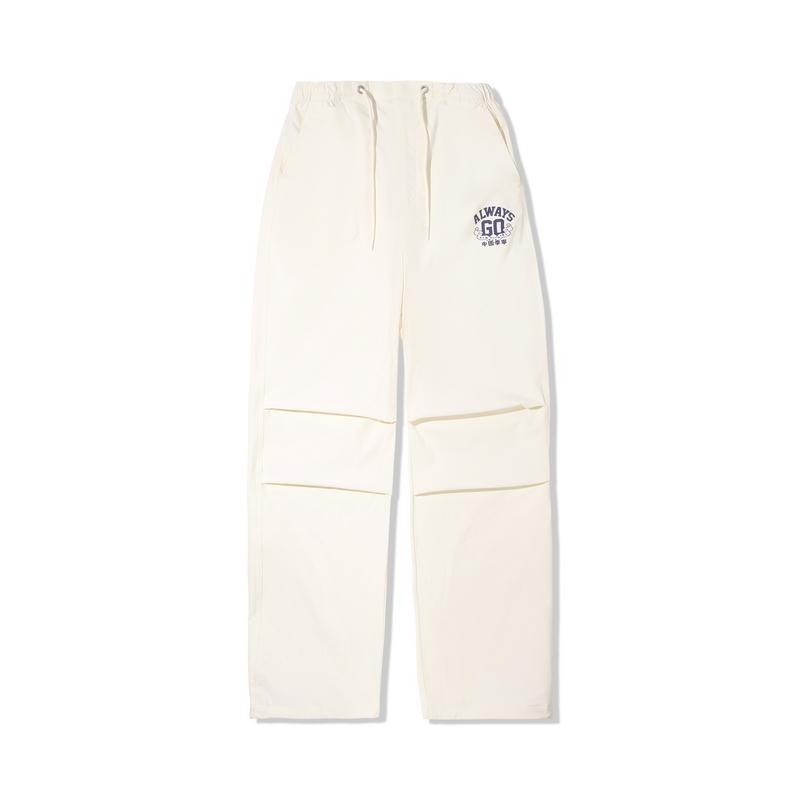 Li Ning Trendy Sports Series Casual Simple Solid Color Straight Loose Knit Sports Pants Women Bottoms Off-White AYKV622-1