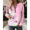 Womens V-Neck Half-Zip Long Sleeve Oversized Hoodie With Geometric Print Casual Comfort Fit 2025