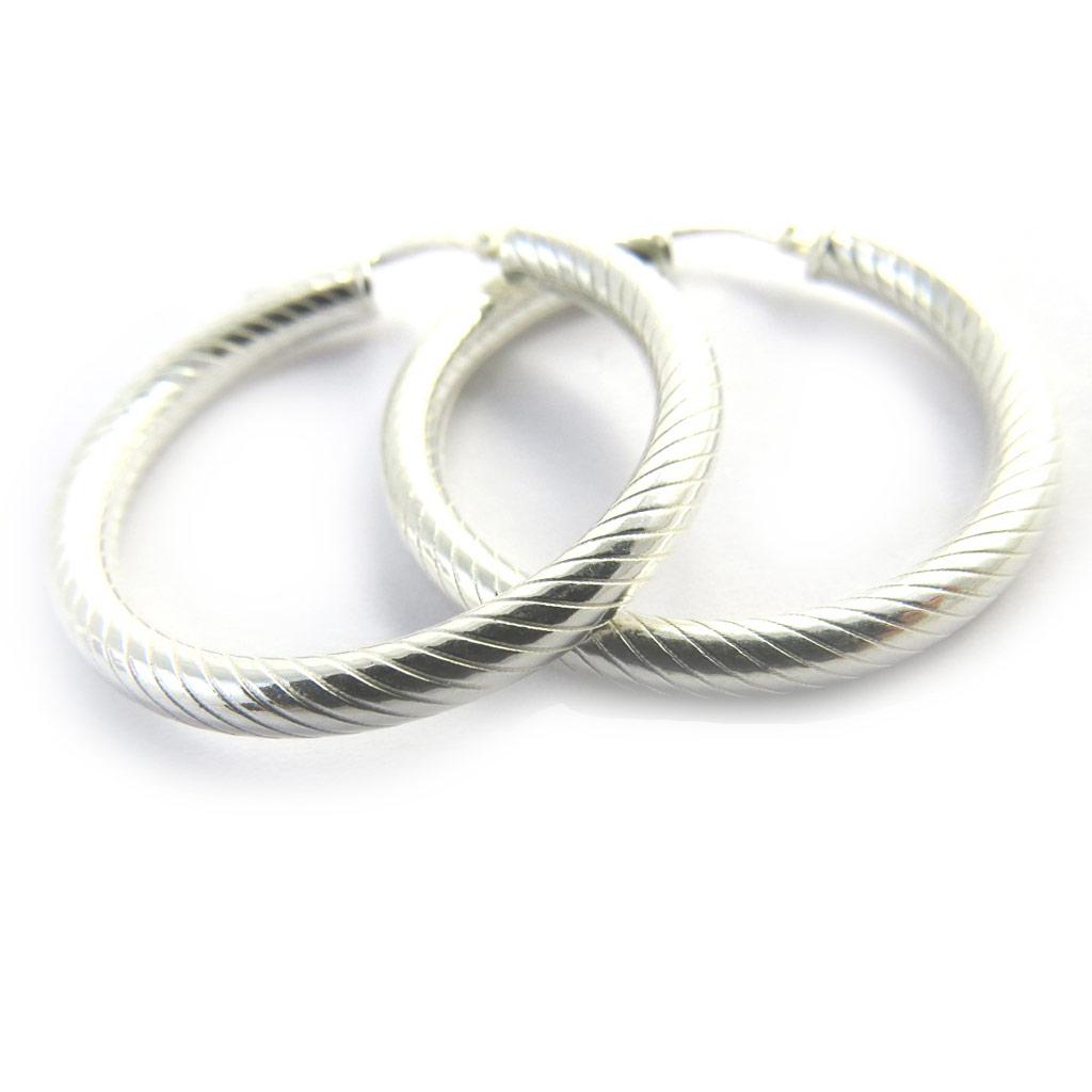 Les Trésors De Lily [M8972] - Brincos de argola 'Omega Mesh' em prata (banhados a ródio) - 3 cm 3 mm