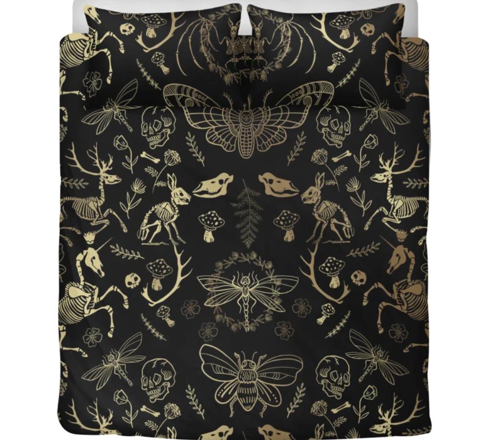 Silver Skull Pile 3 Piece Duvet Set-Skull Pile Duvet-Skull Bedding-Skull Bed Cover-Skull Bed Set