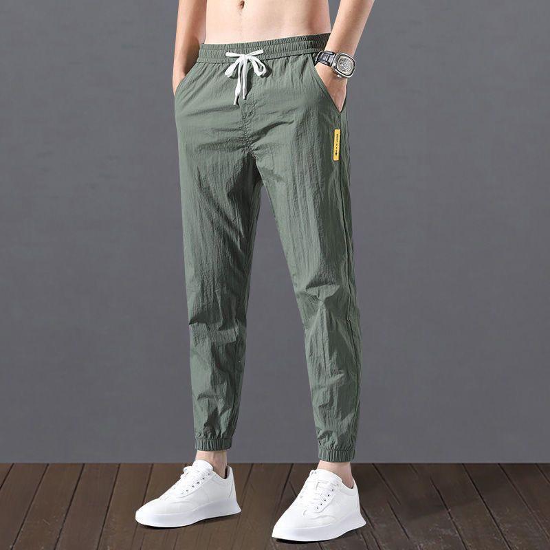Men's Summer 2024 Ice Silk Joggers: Loose, Plus Size, Elastic Waist, Stretchy, Thin 9-Point Casual Pants