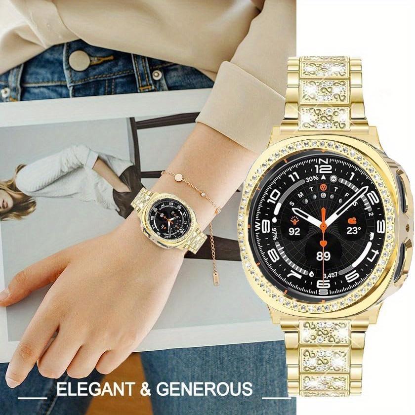 Rhinestone Bling Metal Watch Band + PC Protective Case For Samsung Galaxy Watch 8 44mm 40mm Business Watch Band