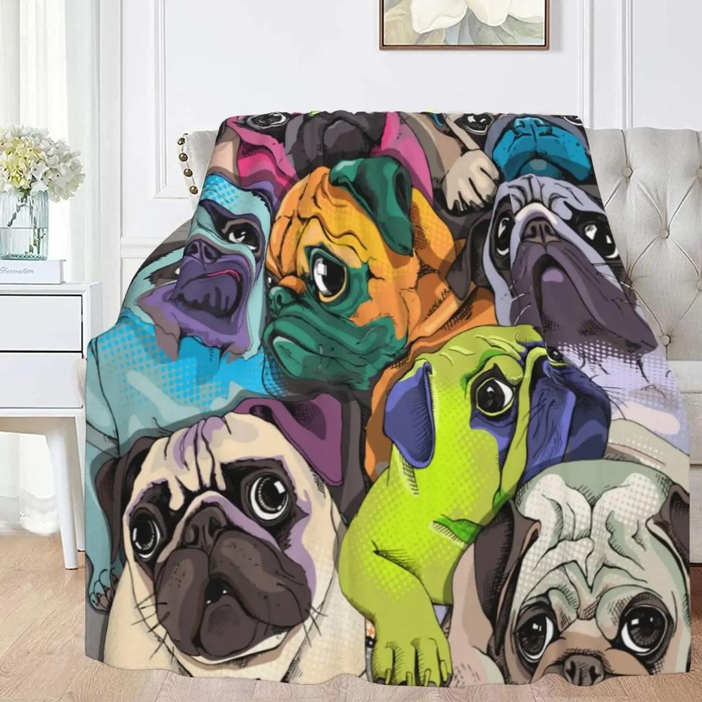 Cute Pug Dog Blanket Animal Bedding Flannel Throw Blanket Soft Cozy Plush Blanket for Couch Bed Sofa Travelling Camping,gifts