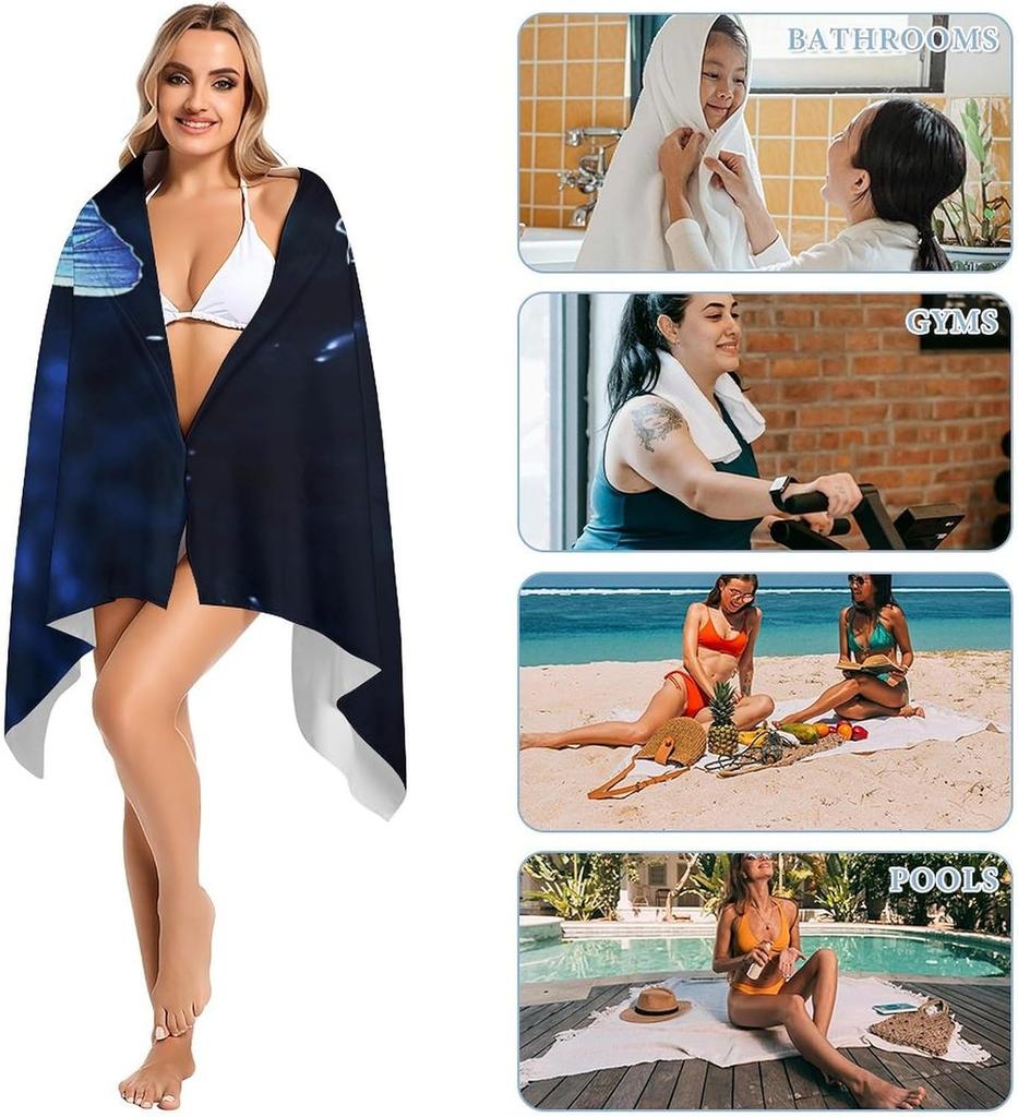 Blue butterfly Beach Towel for Family stuffs friends Gifts Quick-Dry Sand free For Bath Yoga Tourism Beach Camping Swimming GYM