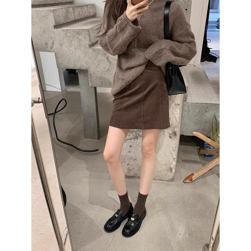 Sheepskin version~ British style small gold coins round head single shoes lazy one pedal small leather shoes women's retro suede loafers