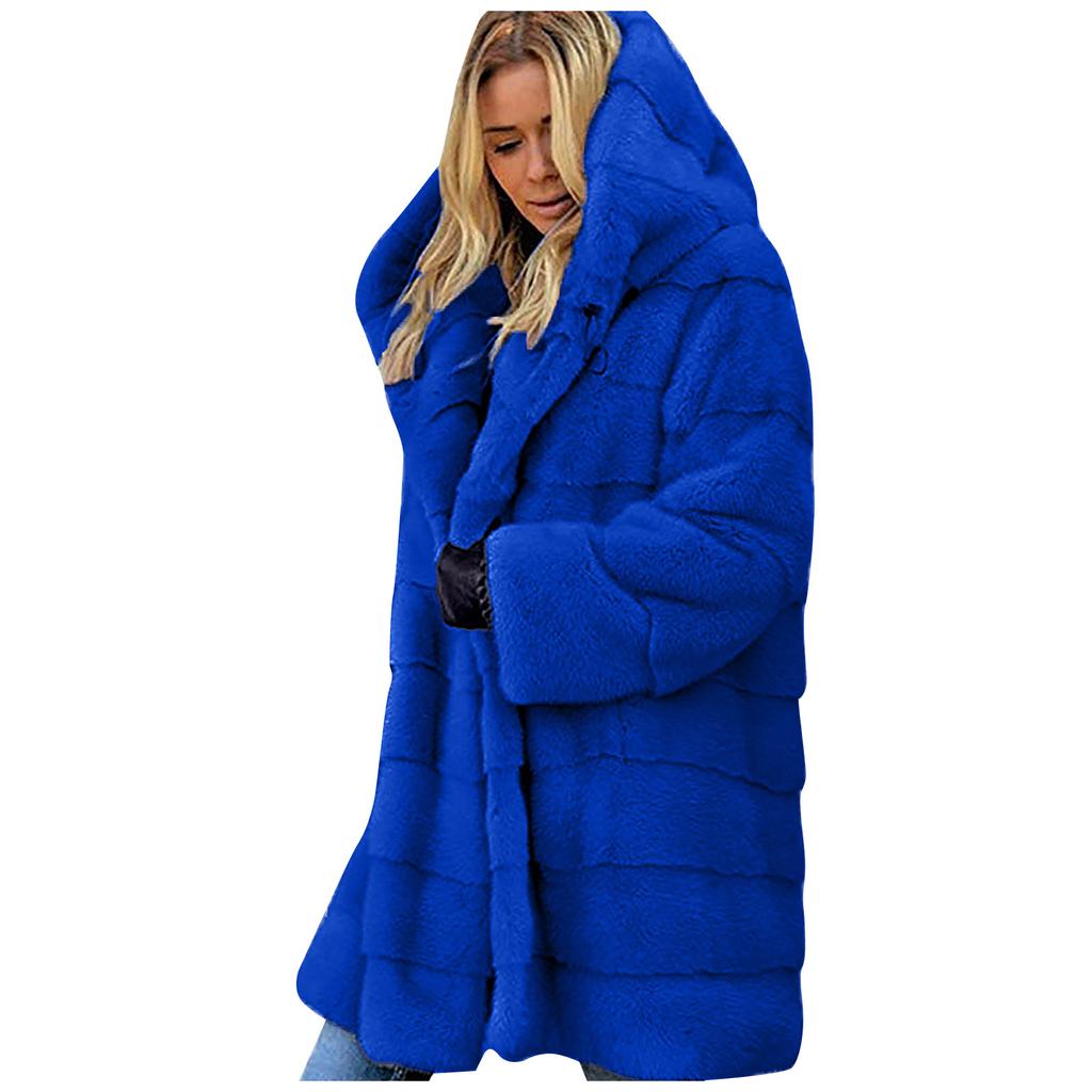 Women's Fashion Long Sleeve Plush Waistcoat Faux-Fur Hoodie Top Coat Outwear