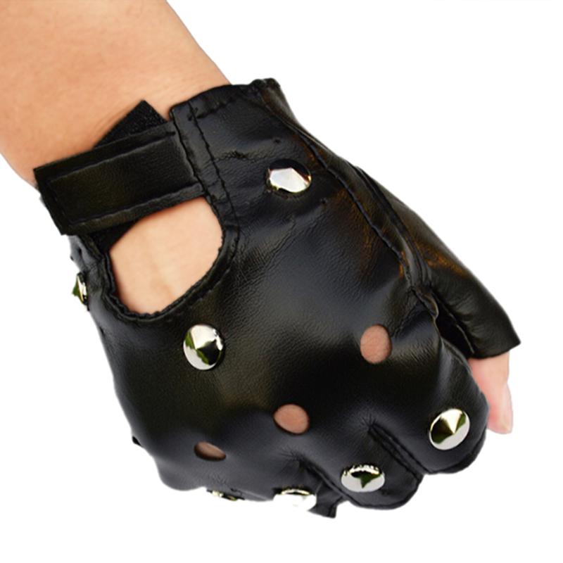 Leather Fingerless Short Gloves Black Rivets Stud Half Finger Mittens Fashion Performance Dance Gloves