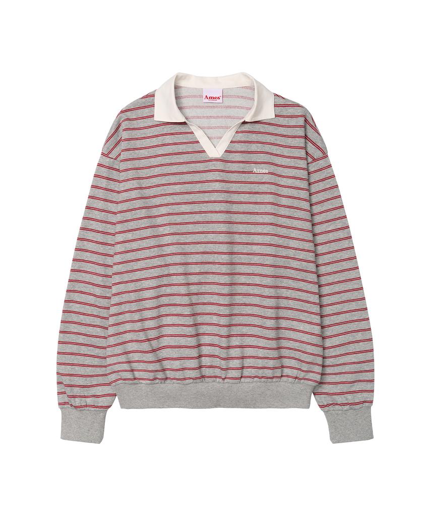 AMES-WORLDWIDE V Neck Collar Stripe Sweatshirt Gray