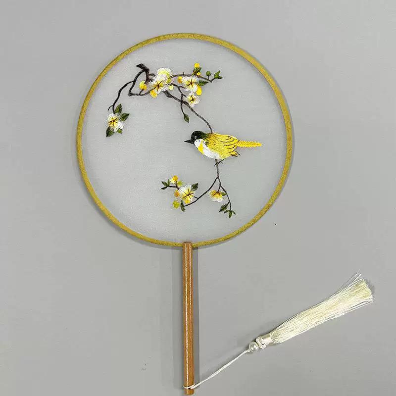 Embroidered Round Fan, Chinese Ancient Style Round Fan, Fairy-Like Hanfu Cheongsam Fan, Classical Palace Fan, Gardenia Jasmine Dance Fan