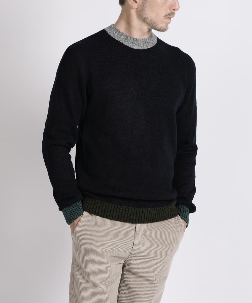 PANICALE Navy Color Block Crew Neck Knit